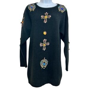EREZ Wool Angora Jewel Beaded Sweater Mini Dress M Mob Wife
